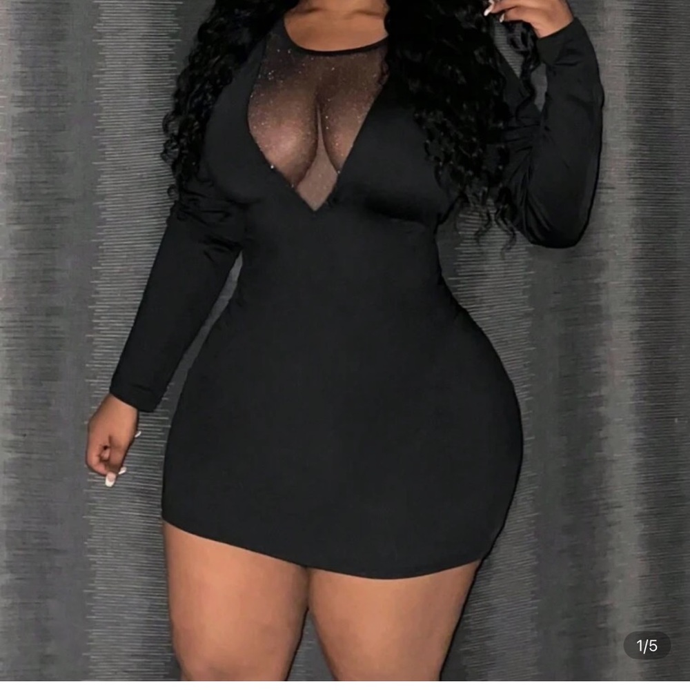 SHEIN Black Mesh Long Sleeve Dress